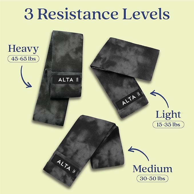 ALTA Booty Bands for Women - Premium Non-Slip Fabric Resistance Bands for Working Out - Cloth Resistance Bands for Legs, Fabric Exercise Bands, Leg Bands for Working Out Women, Looped Hip Bands Set