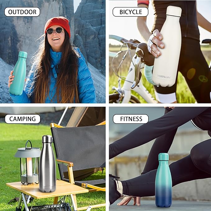 Insulated Water Bottle, 2 Pack-12oz Stainless Steel Water Bottles with straw lid, Metal Sports Water Bottles for Boys,Girls, Double Wall Vacuum BPA-Free Flask for Sports (Grey&Cream white)