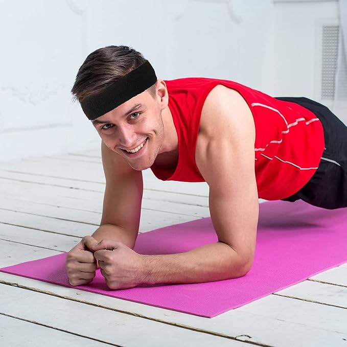 Bememo 12 Pcs Sweatbands Sport Headbands for Men & Women Basketball Headband Sport Competitions Sweat Headbands Running Terry Cloth Moisture Wicking for Yoga,Tennis,Gym,Exercise