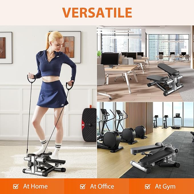 Sweetcrispy Mini Stair Steppers with Resistance Bands for Exercise at Home, Portable Exercise Twist Stepper Machine for Full Body Workout, 265LBS Capacity