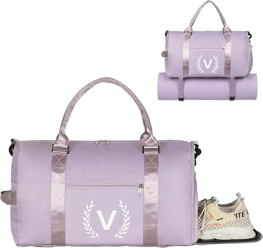 Gym Bag for Women, Personalized Duffle Bag with Shoe Compartment, Sports Bag for Yoga & Dance with Wet Pocket and Mat Strap.