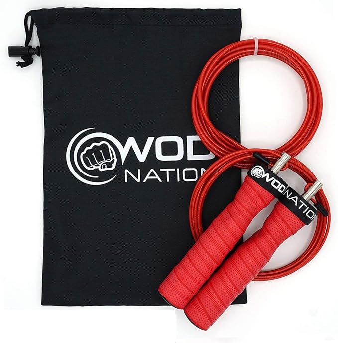 WOD Nation Attack Speed Jump Rope : Adjustable Jumping Ropes : Unique Two Cable Skipping Workout System : One Thick and One Light 11 Foot Cable : Perfect for Double Unders : Men and Women