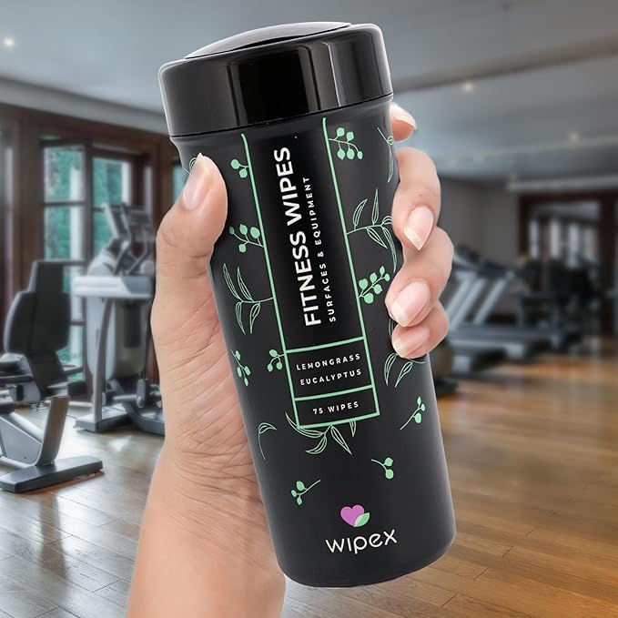 Wipex Fitness Equipment Wipes | Clean Gym Equipment, Yoga Mats, Peloton Bike Cleaner, Exercise Machine Wipes | Lemongrass, Eucalyptus, 75 Ct Canister