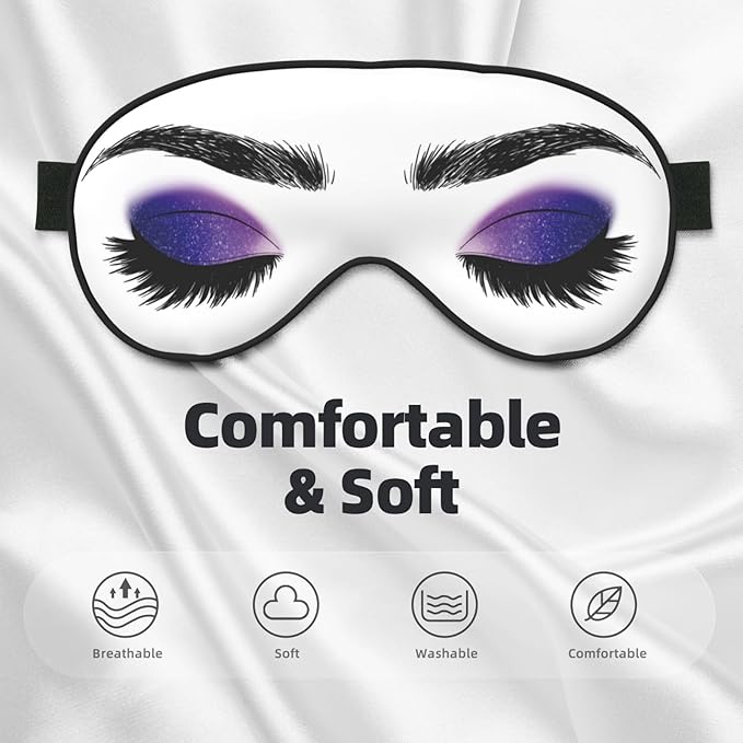 Sleep Eye Mask Purple Eyeshadow Eyelash Sleep Mask for Women Men Comfortable Eye Mask with Adjustable Strap Soft Eye Cover Blindfold for Travel Yoga Nap Shift Work