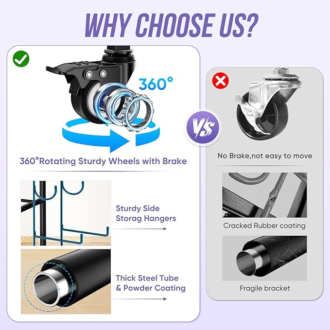 WUC Adjustable Dumbbell Rack, Weight Rack for Home Gym Storage, All-in-One Workout Equipment Storage with Wheels and Hooks for Dumbbells, Kettlebells, Yoga Mats & Balls, Durable Powder Coated Steel