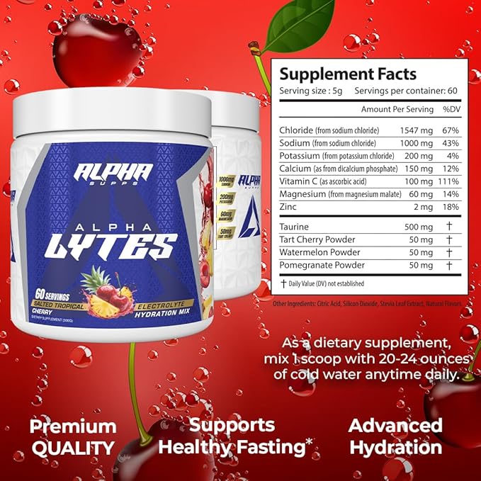 Lytes - Electrolyte Powder Daily Hydration Drink Mix - Sugar-Free, Zero Calorie Instant Formula with Trace Minerals and Antioxidants (60 Servings, Salted Tropical Cherry)