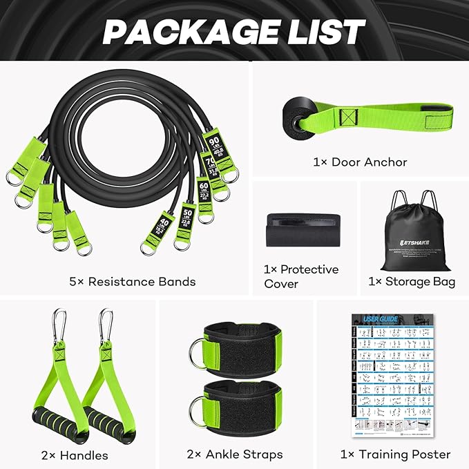 Resistance Bands, Heavy Duty Exercise Bands for Working Out, Workout Bands with Handles, Stretch Band for Men, Fitness Bands for Home Workouts, Muscle Training, Strength, Slim, Yoga