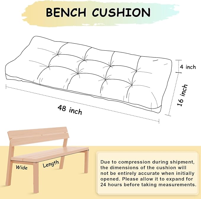 Bench Cushion 48 Inch - Polyester Brushed, High-Density Foam, Non-Slip Bottom, Soft Durable Indoor Tufted Long Seat Cushion for Window Garden Furniture (Beige Grey, 48x16x4 Inch)