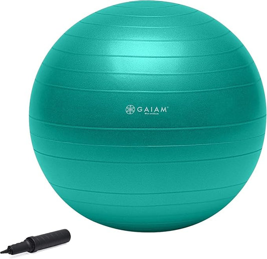 Gaiam Total Body Exercise Balance Stability Yoga Ball, Anti-Burst with Air Pump for Home, Office Chair, and Fitness - Various Sizes