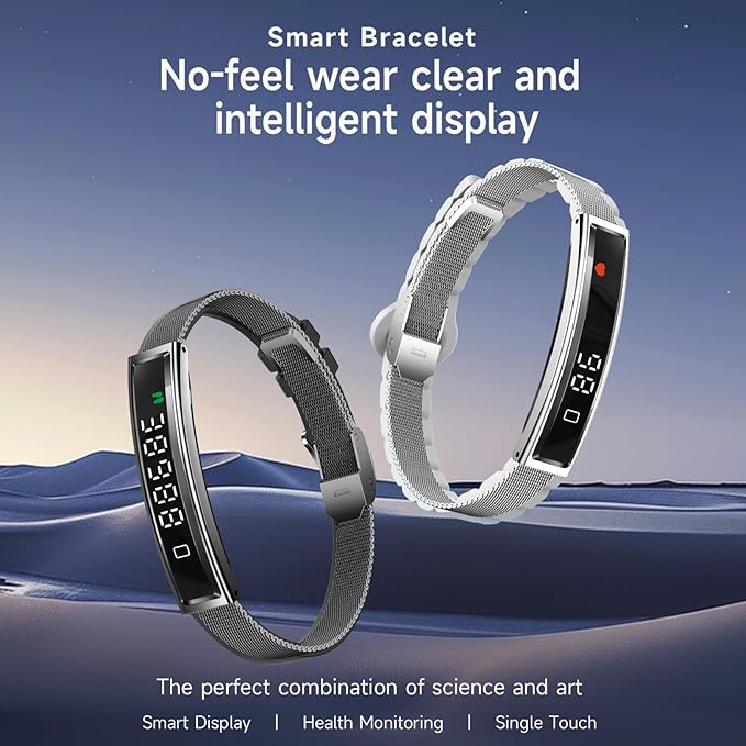 Smart Bracelet,Activity&Fitness Trackers,Touch Screen/Sleep Tracker/Heart Rate/Blood Oxygen,5ATM Waterproof,Multiple Sports Modes,Free App for iOS Android (Steel Belt, Black)