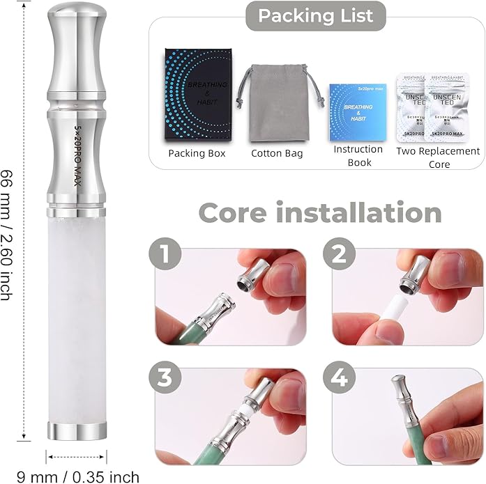 Breathe Free Necklace with Filter, Anxiety & Stress Relief Breath Tool for Meditation, Mindfulness and Relaxation,Natural Stone Breathing Necklace, Portable Wellness Gift for Adults