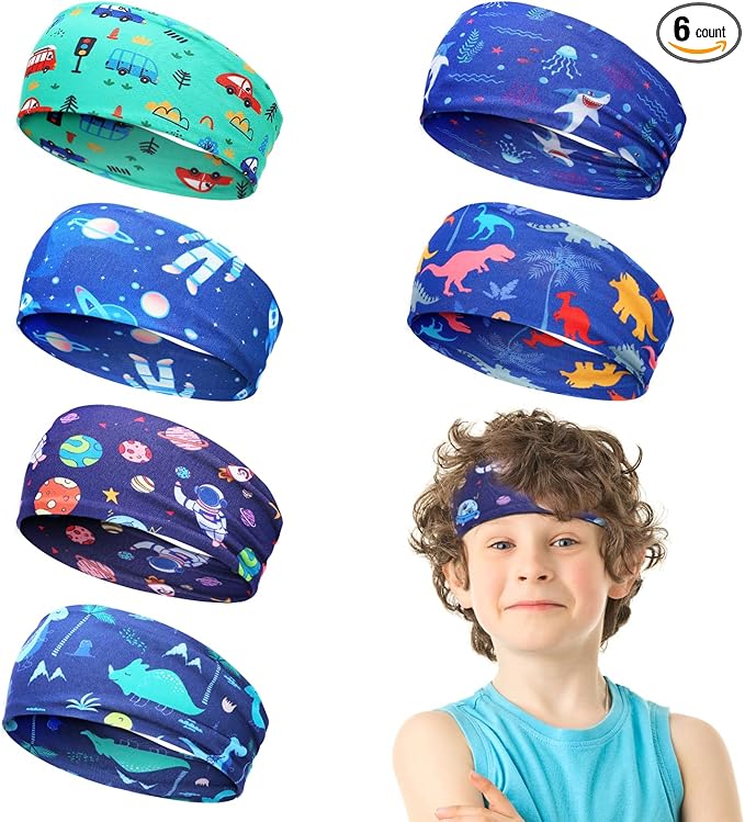 Sweatbands for Kids - Non Slip Breathable Kids Athletic Sweatband Football Headband for Boys Girls 4 5 6 7 8 9 10 Years Gifts, Milk Silk Elastic Sweat Absorbing Hairband for Basketball Soccer Baseball