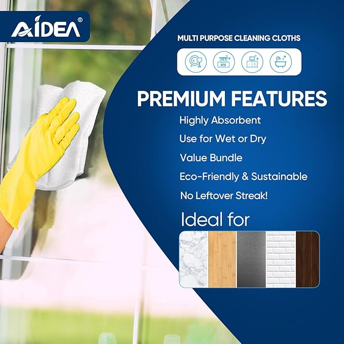 AIDEA Microfiber Cleaning Cloth White-100PK, Absorbent Cleaning Rags, Commercial Shop Rags Lint-Free, Scratch-Free, White Microfiber Towels for Cars, Kitchen Towels White 11.5 in.x 11.5 in.
