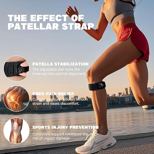 Patellar Tendon Support Strap with Dial, Adjustable Patella Band Stabilizer Knee Brace for Women & Men, Knee Bands for Basketball, Hiking, Running, Jumpers Knee, Tennis and Squats (Large)
