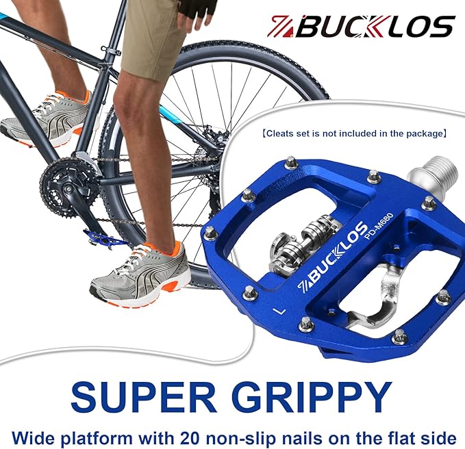 BUCKLOS SPD Pedals PD-M680 Mountain Bike Clip in SPD Flat Combo Dual Sided Pedals - Road Bike MTB Clipless Sealed Bearing Bicycle Clips Pedal Compatible with Shimano SPD Cleats (Black…