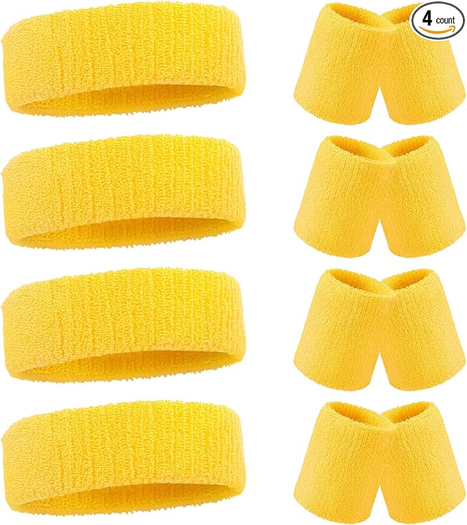 Civaner 12 Pcs 80s 90s Sweatbands Neon Headbands Wristbands for Men Women Party Sports Cotton Headbands Terry Cloth Athletic Sweat Bands for Tennis Football Gym Workingout Accessories