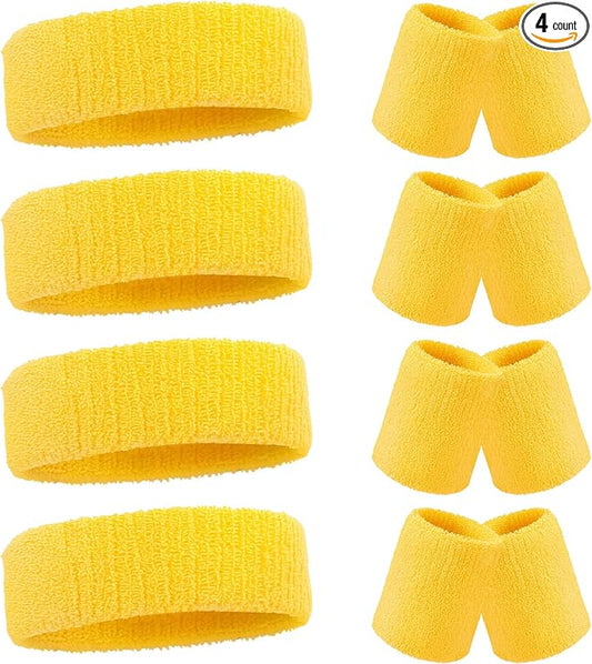 Civaner 12 Pcs 80s 90s Sweatbands Neon Headbands Wristbands for Men Women Party Sports Cotton Headbands Terry Cloth Athletic Sweat Bands for Tennis Football Gym Workingout Accessories