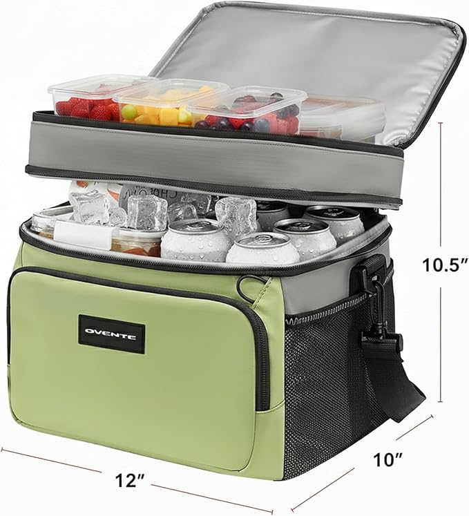 OVENTE Insulated Cooler Bag, Soft Lunch Bag for Men/Women with Leakproof Double Deck Compartment