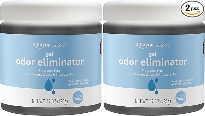 Amazon Basics Gel Odor Eliminator, Activated Charcoal, Fragrance Free, 17 Oz, Pack of 2