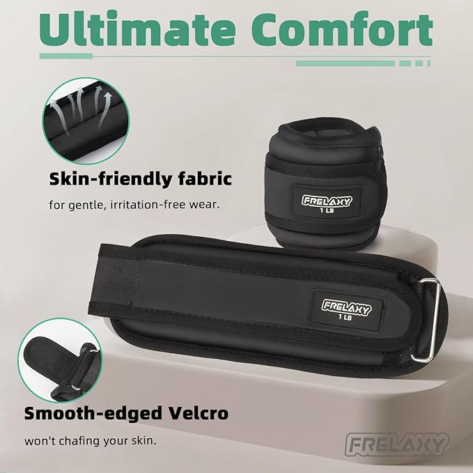 Frelaxy Ankle Wrist Weights for Women Men Kids, Comfy& Adjustable Leg Arm Weights Set for Walking, Gym, Yoga, Pilates, Dance, Cardio & Strength Training 1lb 2lbs 3lbs 1 Pair
