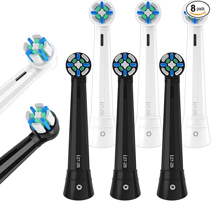 8pcs iO Replacement Heads Compatible with Oral B iO,iO Series Electric Toothbrush Heads Compatible with Oral B iO 2/3/4/5/6/7/8/9/10,Medium Bristles for Effective Plaque Removal(Black&White)
