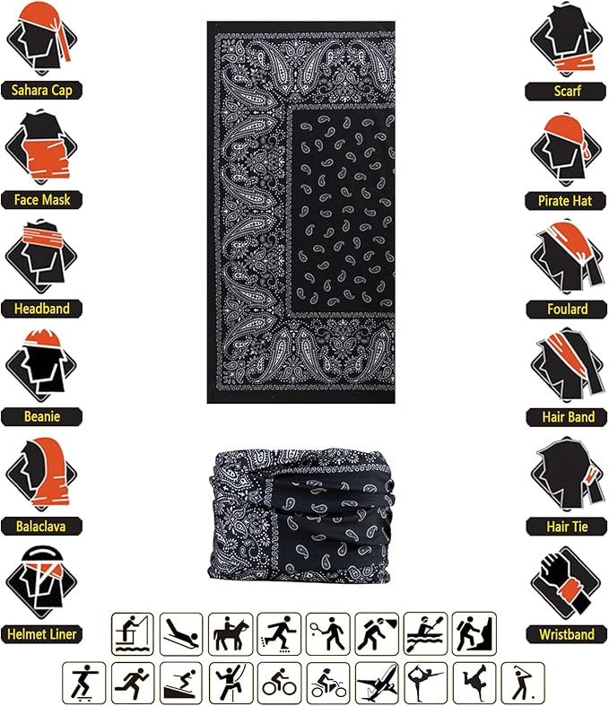Headband Neck Gaiter Head Wrap Headwear Face Mask Magic Scarf Bandana for Men and Women