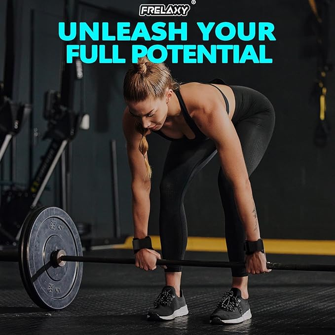 Frelaxy Lifting Wrist Straps Women and Men, Weight Lifting Grips with Cushion Wrist Loop, Double Layer Leather and Storage Pouch, Gym Workout Straps for Deadlift and Powerlifting