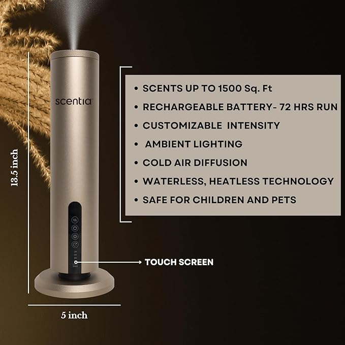 Max Diffuser for Home – Waterless Scent Diffuser with Wireless Control & Programmable Settings | Covers 1500 Sq Ft | Cold-Air Technology | Gold | Hotel Oils Included