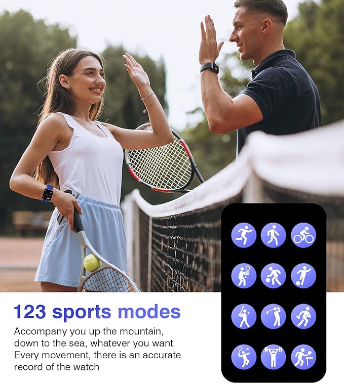 Smart Watches for Men Women with Blood Pressure Monitor, 1.9'' HD Full Touch Screen Fitness Tracker, 123 Sports Modes, Waterproof Smartwatch with Heart Rate, Blood Oxygen Compatible Android and iOS