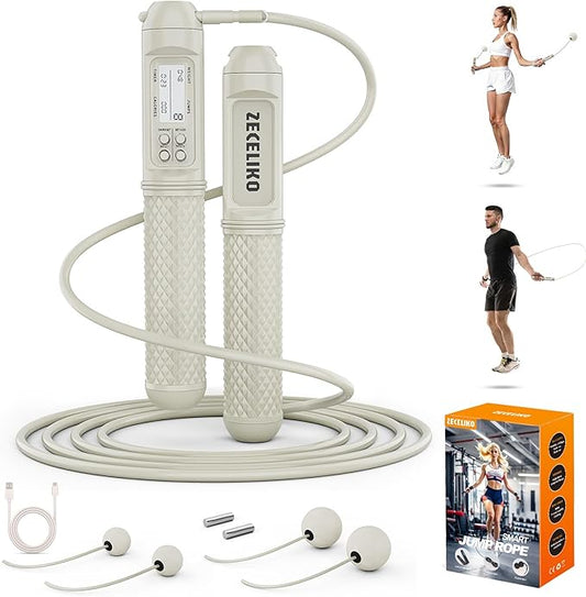Smart Jump Rope with LED Display and Jump Counter, Weighted Cordless Design for Home Gym & HIIT, Adjustable Steel Wire for Fitness, Tracks Jumps, Calories & Time, for Men, Women & Kids