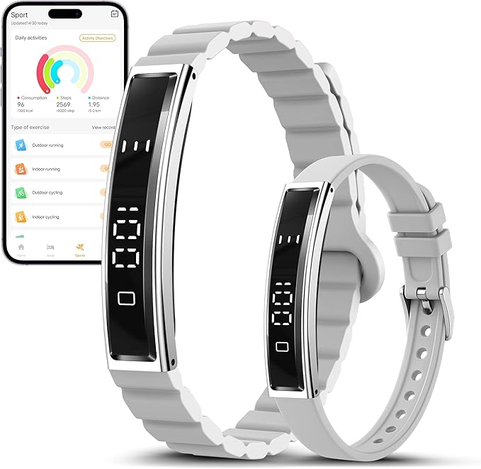 Sleep & Fitness Tracker with 2 Bands, Lightweight Smart Bracelet Wristband for Women Men, 24/7 Heart Rate, Blood Oxygen & Stress Monitor, Waterproof Health Trackers, No Subscription Fee (Gray)