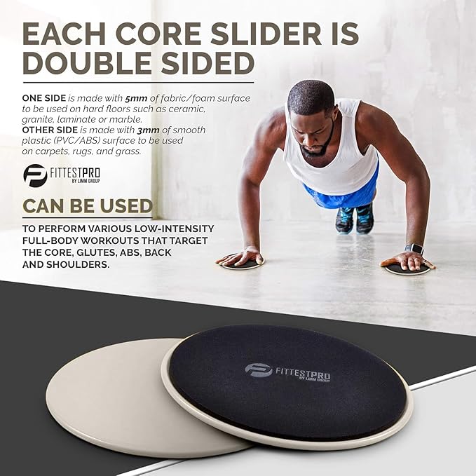 Core Sliders for Working Out - Exercise Sliders Fitness, Stability, Ab, Legs & Full Body (Set of 2) - Bonus Carry Bag & Workout Ebook - Gym Gliding Disc Pads for Hardwood, Carpet & More