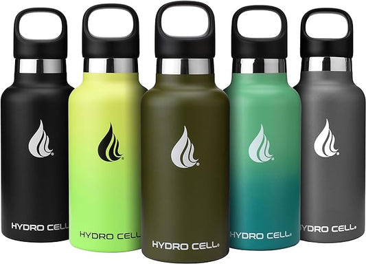 HYDRO CELL Stainless Steel Water Bottle with Straw & 2 Standard Mouth Lids (32oz 24oz 20oz 16oz) Keeps Liquids Hot or Cold w/Double Wall Vacuum Insulated Leak Proof Sport Design (Army 16oz)