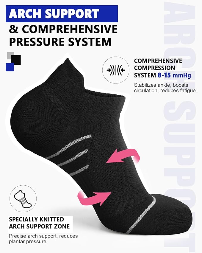 Cotton Ankle Compression Socks for Women 6 Pairs, Running Socks with Arch Support Plantar Fasciitis Athletic Sock