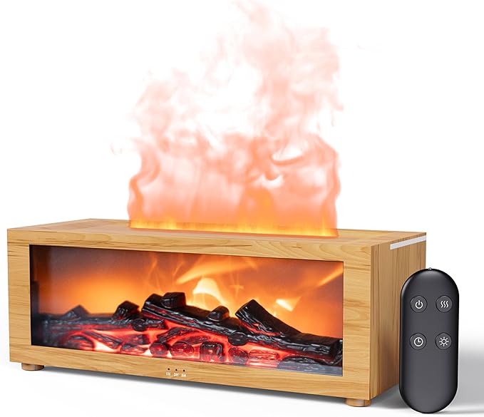 Fireplace Flame Air Diffuser Humidifier,7 Colors Aromatherapy Essential Oil Diffuser,Ultrasonic Aroma Humidifier with Timer for Home,Bedroom,Office,Yoga