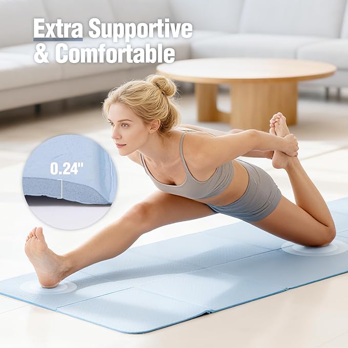 REDCAMP Foldable 72"x24"x0.24" Yoga Mat, TPE Non Slip Yoga Mats with Storage Bag