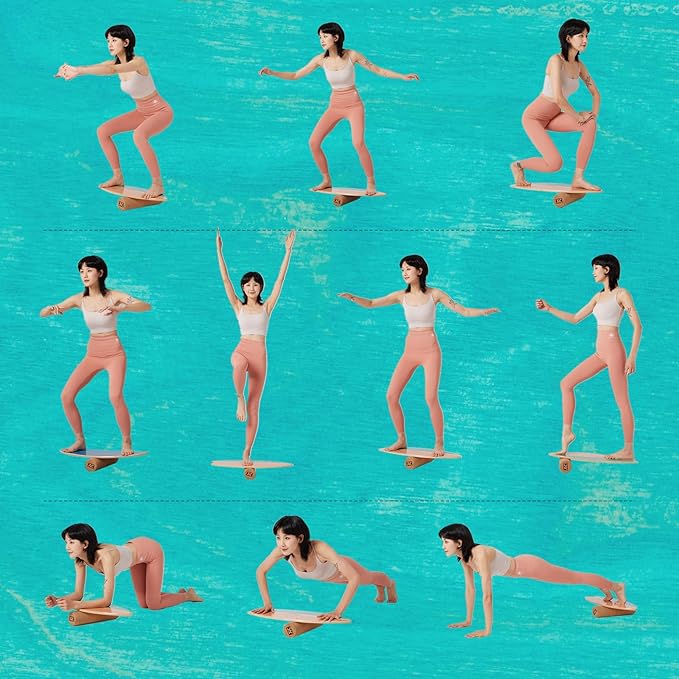 XCMAN Surf Balance Board Trainer with Roller Wooden Exercise Balancing Stability Trainer - Non Slip Surface for Adults Kids|Balance Board for Surfing,Snowboarding,Skateboarding,Hockey,Yoga Training