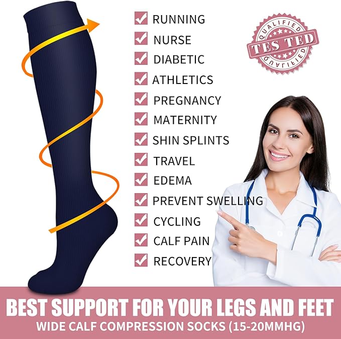 Bluemaple Compression Socks for Women & Men Circulation (6 Pairs) 15-20 mmHg is Best Support for Athletic Running Cycling