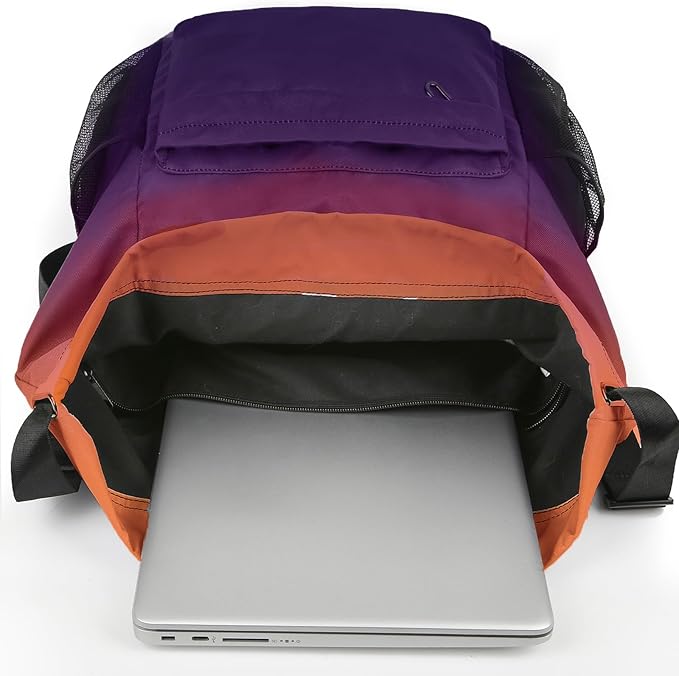 Drawstring Backpack Sports Gym Sackpack with Mesh Pockets Water-Resistant String Cinch Beach Bag for Men Women(Orange Purple)