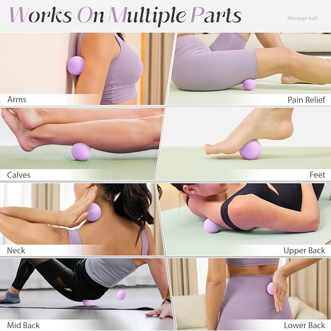 Massage Lacrosse Balls for Myofascial Release,Yoga Deep Tissue Massage,Trigger Point Therapy and Foot Plantar Fasciitis,Muscle Soreness Massager Ball (2 Packs) (Light Purple)