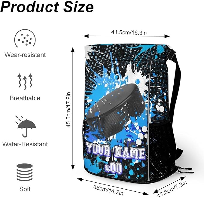 Custom Hockey Drawstring Backpack - Cool Cinch Sack, String Backpacks with Pocket for Kids Women Men Boys Girls for Gym Outdoor Sports Travel Athletic Drawstring Bag - Lightweight/Foldable