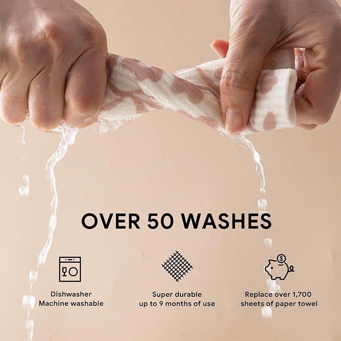 RECYCO Swedish Dishcloths for Kitchen | 6 Pack Floral Geo Washable Dish Rags | Cellulose Reusable Cleaning Paper Towels | Absorbent Counter Dish Cloth Sponge Kitchen Wipes, 8" L x 7" W