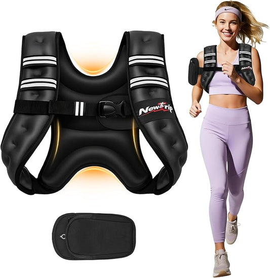 Weighted Vest Women & Men - 5lbs/8lbs/10lbs/12lbs/15lbs/20lbs/25lbs/30lbs Adjustable Weight Vest with Detachable Phone Pouch - Ideal for Rucking,Walking,Weight Loss,Training&Running