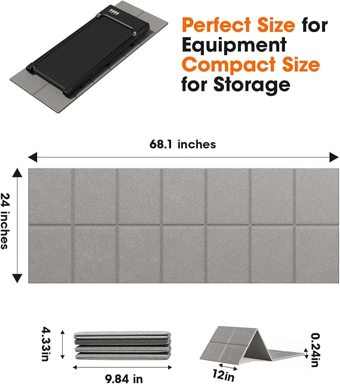 Walking Pad Treadmill Mat for Carpet Floors 68x24, 1/4“Thick Mat for Hardwood Floors, Floor Mat for Under Treadmill/Walking pad/Bike on Carpet, Exercise Equipment Mat, No Slip, Noise Shock Absorption