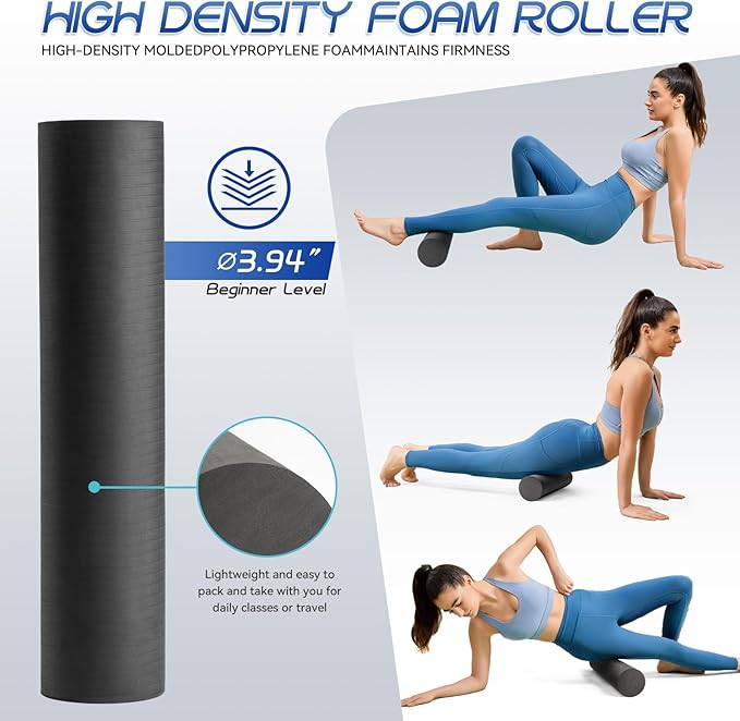 Foam Roller High Density Foam Roller Set for Deep Tissue Muscle Massage, 18" Trigger Point Fitness Exercise Massage Roller, Self-Myofascial Release for Whole Body (Black-18(2 in 1))