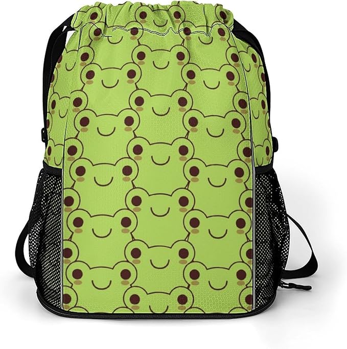 Frog Drawstring Backpack - Cute Cinch Sack, String Backpacks with Pocket for Kids Women Men Boys Girls for Gym Outdoor Sports Travel Athletic Drawstring Bag - Lightweight/Foldable