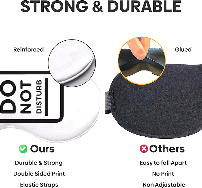 VITYA White Do Not Disturb/Wake Me Up Double-Sided Silk Sleep Mask for Women/Men | Sleep Mask Light Blocking | Soft Breathable Sleep Eye Mask for Traveling on Airplane | Eye Mask with Elastic Strap