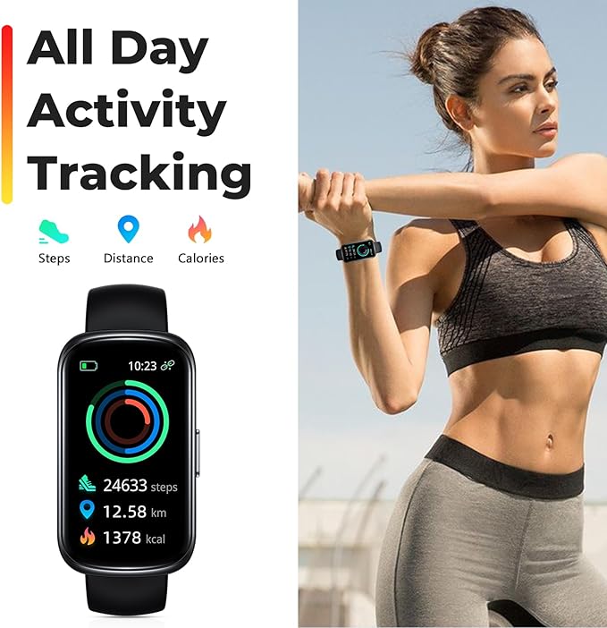 Fitness Tracker Smart Watch, 1.47" Full Touch Health Tracker with 24/7 Heart Rate & Blood Oxygen Monitor, Sleep Tracker, 3ATM Waterproof Step Tracker Activity Tracker for Women Men, Deep Black