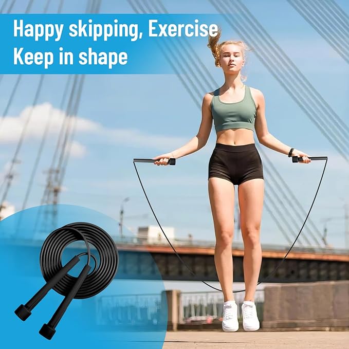 10 Pack Jump Ropes for Kids, PVC Skipping Rope with Plastic Handles, Adjustable Jumping Ropes for Fitness Exercise, Lightweight Speed Rope for Women Men Training Racing, Black