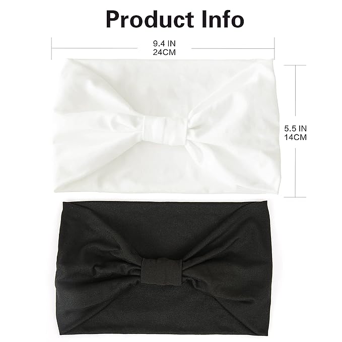 GiLi 2 Pack Wide Headbands for Women Boho African Knotted Non Slip Fashion Hair Bands Yoga Running Sports Workout Gym Head Wraps Elastic Soft Cotton Cloth Turbans Bandana for Girls (White,Black)
